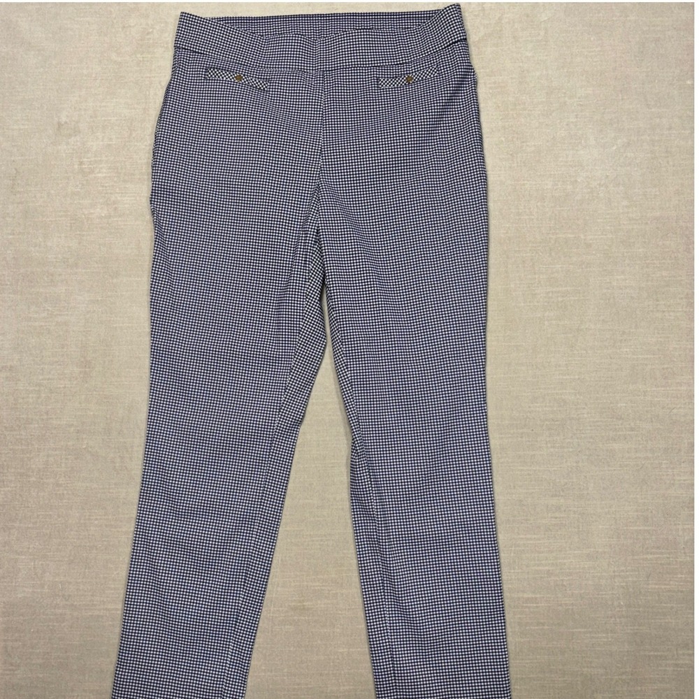 Anne Klein Gingham Check Cropped Pants‎ Women Size 10 Blue White Straight Leg